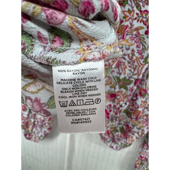 Loft Womens Blouse Sz L Pink Cropped Elastic Waist Long-Slv Cottage Ditzy Floral - Picture 3 of 9